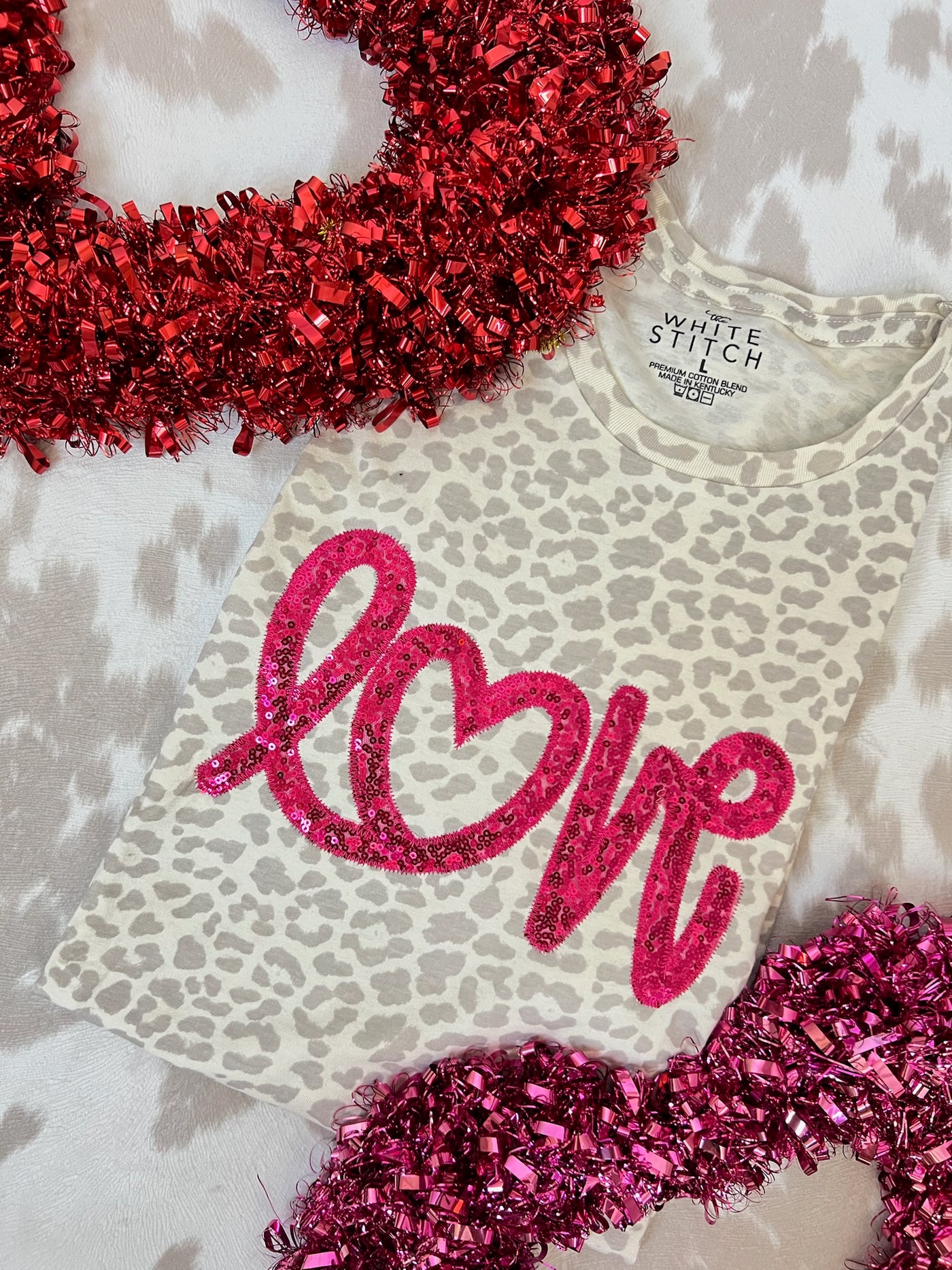 Leopard Love | White with Pink Sequins