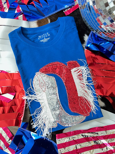 Red, White and Blue Fringe Boots | Handmade Tee
