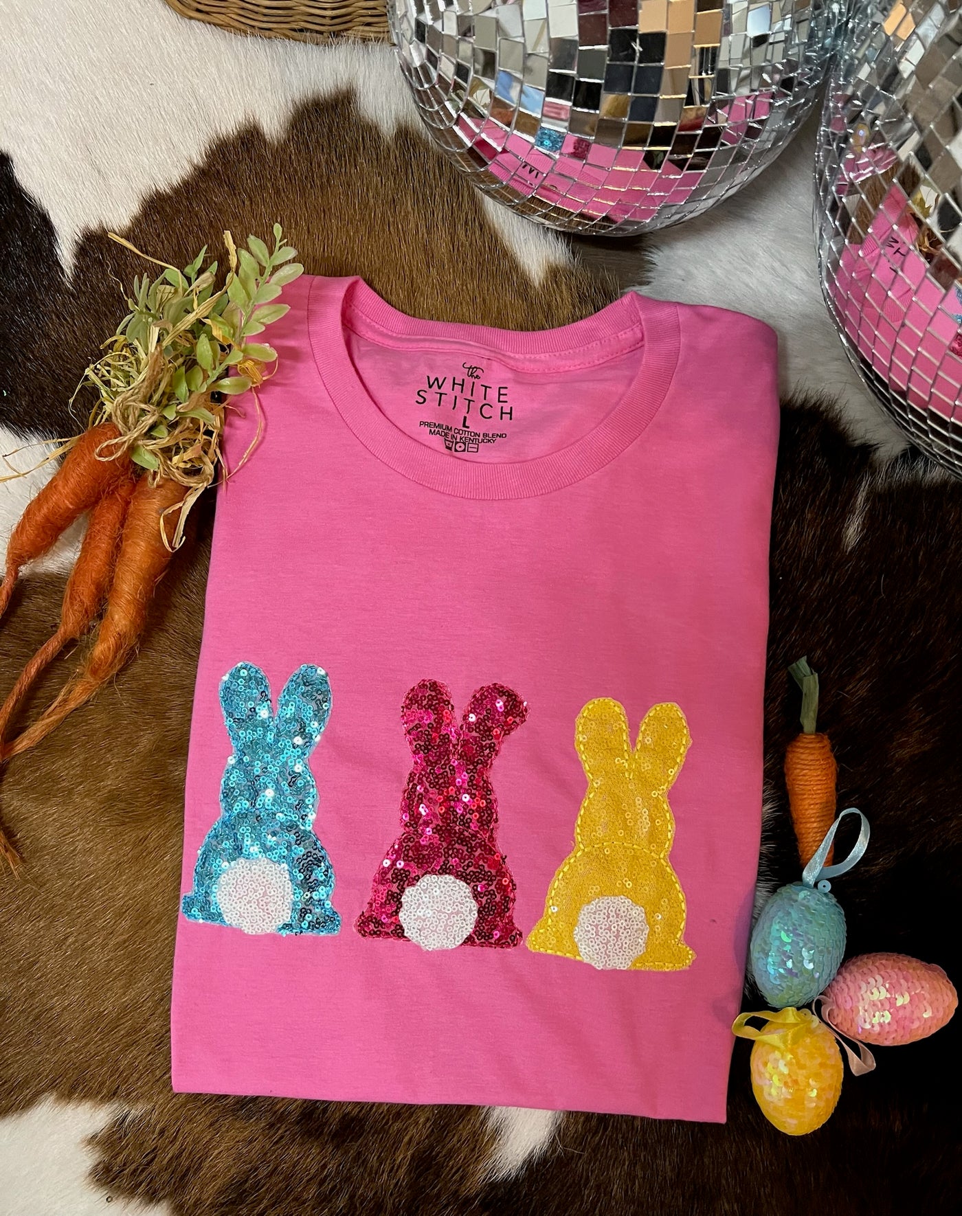 Three Sequin  Bunny | Handmade | Pink