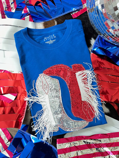 Red, White and Blue Fringe Boots | Handmade Tee