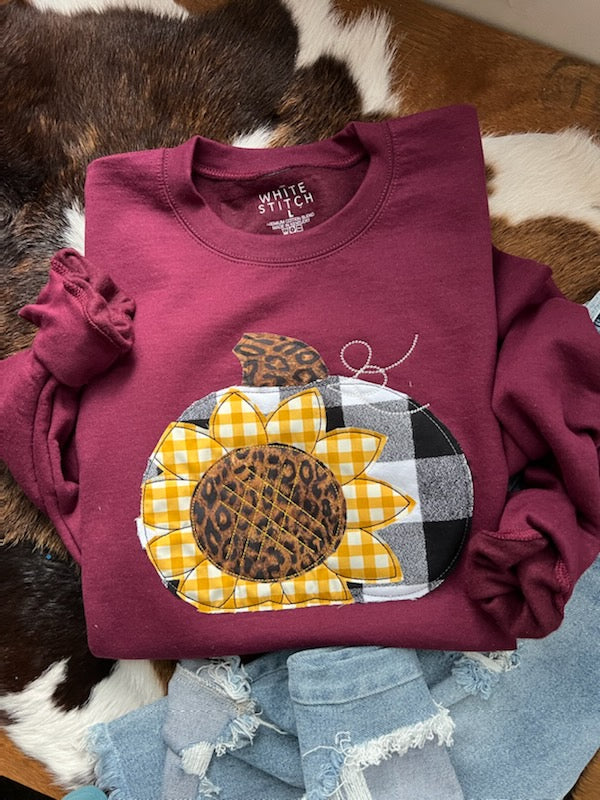 Sunflower Gingham Pumpkin | Handmade Sweatshirt